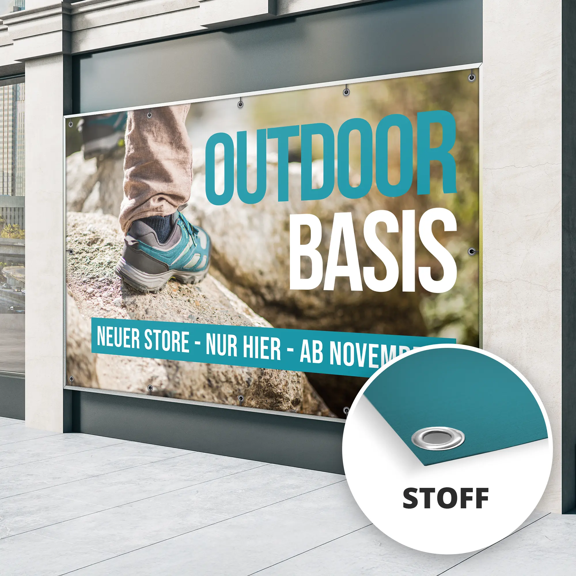 Werbebanner Stoff - gesäumt & geöst